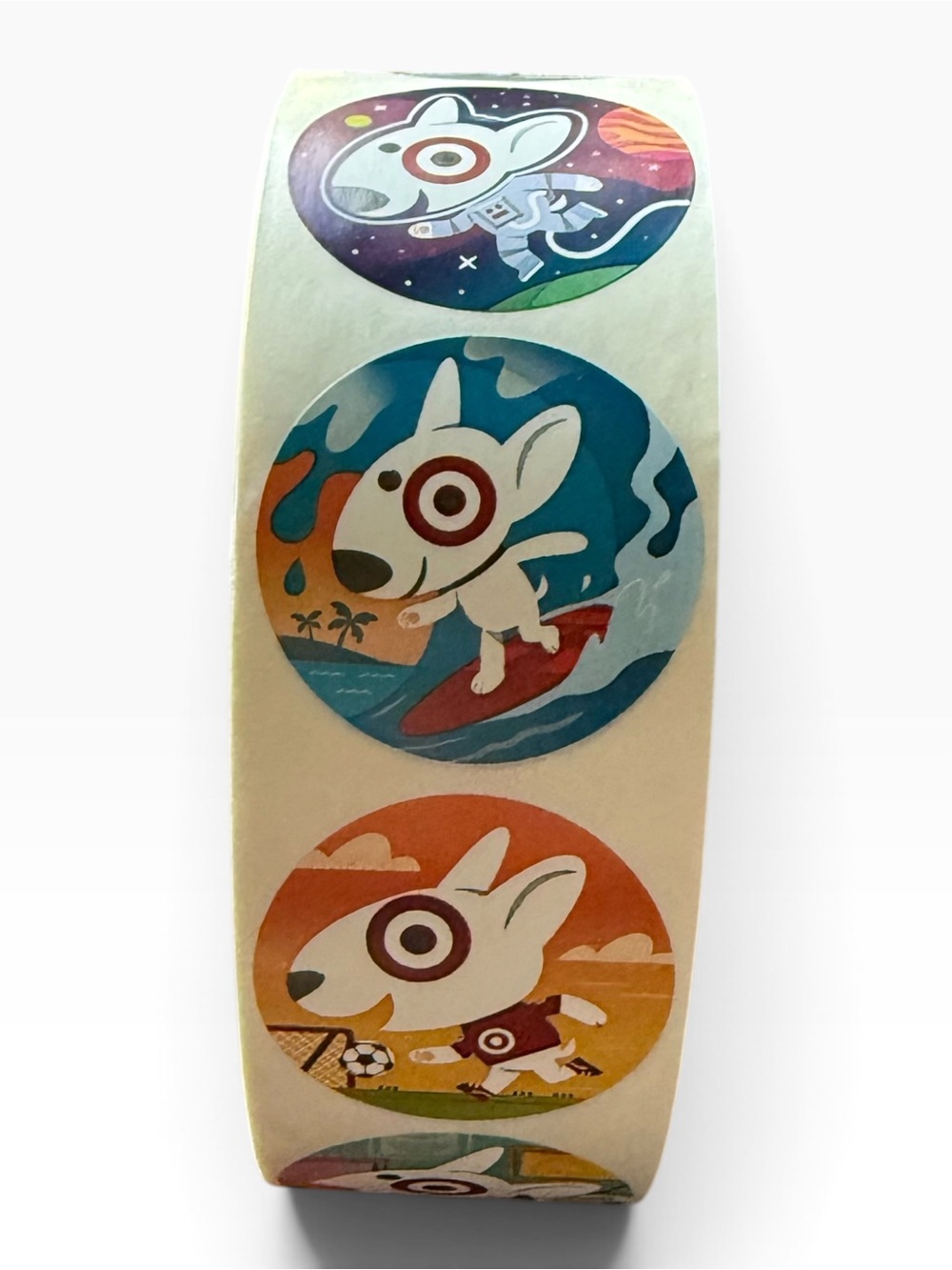 Roll Of Promotional Checkout Stickers Featuring Bullseye-The Bull Terrier Mascot